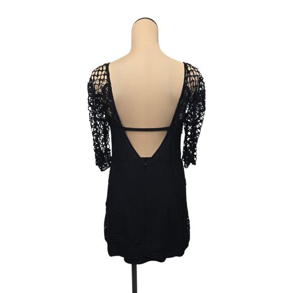 For Love & Lemons Womens Large Black Lace Mini Dress Floral Lined Party/Cocktail - Picture 2 of 9